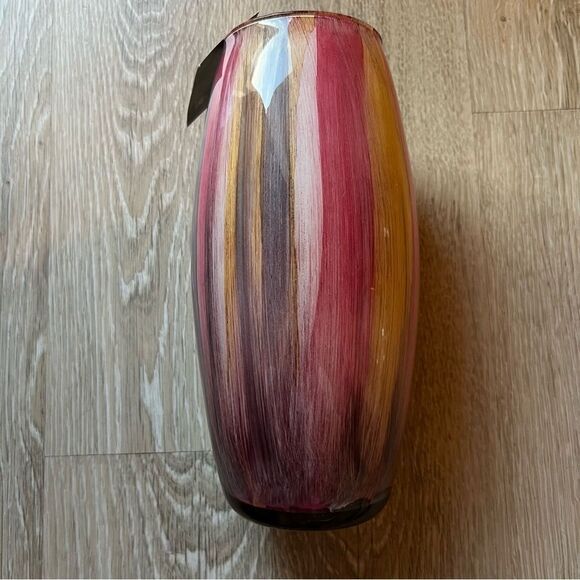 FRANCO Italy MCM Boho Watercolor Pink Gray Beige White Vertical Stripe Vase - Picture 3 of 16